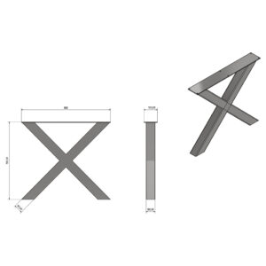 Tischgestell X-Form 80cm Breite Technische Zeichnung